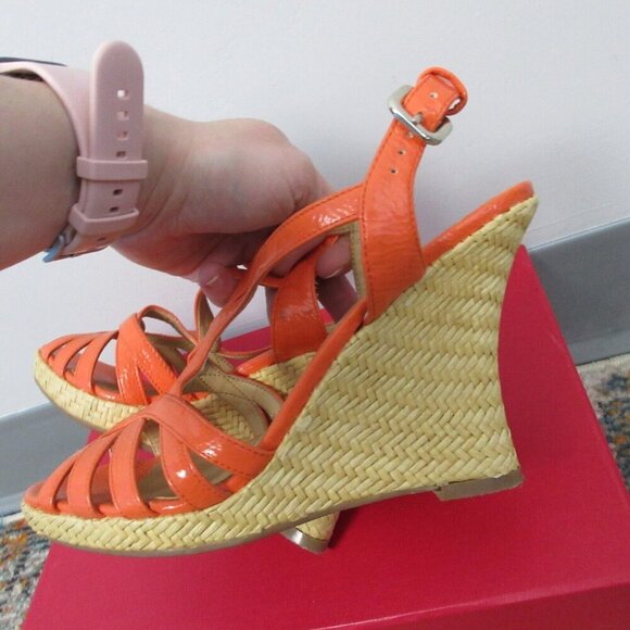 Nine West Wedge Strappy Sandals Women 7 Coral Slingback High Heels Party y2k 496 - Picture 2 of 13